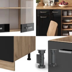 Vicco Küchenzeile "R-Line", Schwarz Hochglanz/Goldkraft Eiche, 240 Cm Ohne Arbeitsplatte -Vicco 20240125 m6105 05 ol