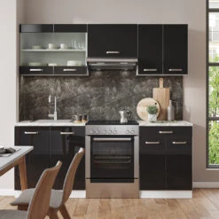 Vicco Küchenzeile "R-Line", Schwarz Hochglanz/Weiß, 200 Cm Ohne Arbeitsplatte -Vicco 20240125 m6114 04 ol