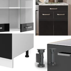 Vicco Küchenzeile "R-Line", Schwarz Hochglanz/Weiß, 200 Cm Ohne Arbeitsplatte -Vicco 20240125 m6114 05 ol