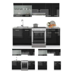Vicco Küchenzeile "R-Line", Schwarz Hochglanz/Weiß, 200 Cm Ohne Arbeitsplatte -Vicco 20240125 m6114 07 ol