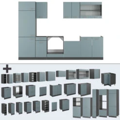 Vicco Küchenzeile "R-Line", Blau-Grau/Anthrazit, 300 Cm Ohne Arbeitsplatte -Vicco 20240125 m6170 06 ol