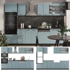 Vicco Küchenzeile "R-Line", Blau-Grau/Anthrazit, 300 Cm Mit Hochschrank, Ohne Arbeitsplatte -Vicco 20240125 m6171 08 ol