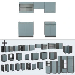 Vicco Küchenzeile "R-Line", Blau-Grau/Anthrazit, 200 Cm Ohne Arbeitsplatte -Vicco 20240125 m6183 06 ol