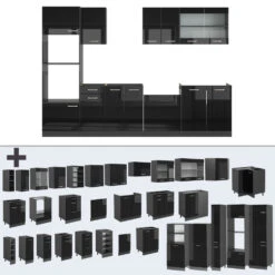 Vicco Küchenzeile "R-Line", Schwarz Hochglanz/Anthrazit, 300 Cm Mit Hochschrank, Ohne Arbeitsplatte -Vicco 20240125 m6197 06 ol