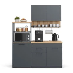 Singleküche "Egbert" Anthrazit/Artisan-Eiche 160 Cm Mit Ausziehbarem Tisch Vicco