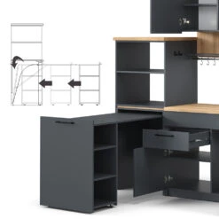 Singleküche "Egbert" Anthrazit/Artisan-Eiche 160 Cm Mit Ausziehbarem Tisch Vicco -Vicco 20240125 m6213 06 ol