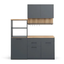 Singleküche "Egbert" Anthrazit/Artisan-Eiche 160 Cm Mit Ausziehbarem Tisch Vicco -Vicco 20240125 m6213 07 ol