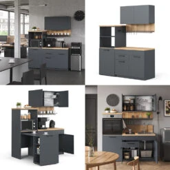 Singleküche "Egbert" Anthrazit/Artisan-Eiche 160 Cm Mit Ausziehbarem Tisch Vicco -Vicco 20240125 m6213 08 ol