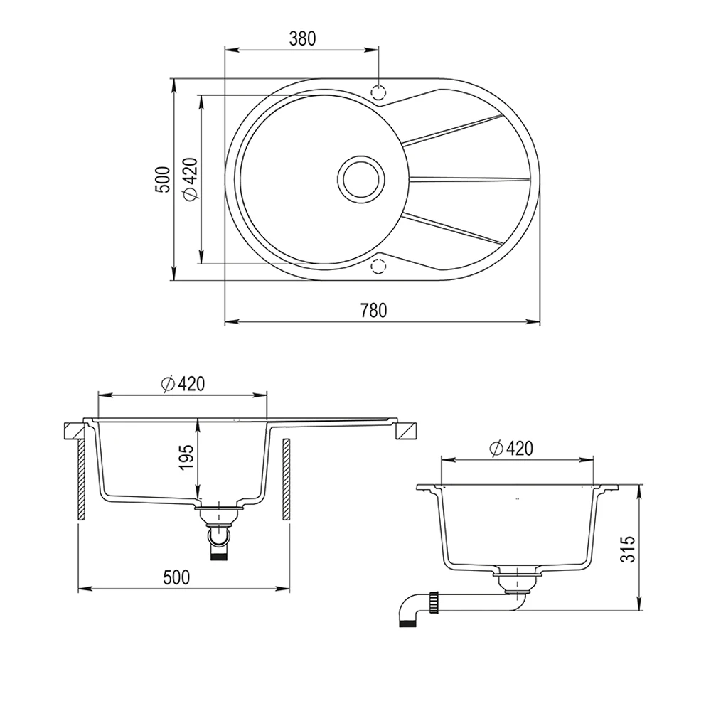 Spülbecken Beton 78 X 50 Cm Rund Mit Trockenplatz Bergström 5 Spülbecken Beton 78 X 50 Cm Rund Mit Trockenplatz Bergström – Bild 3