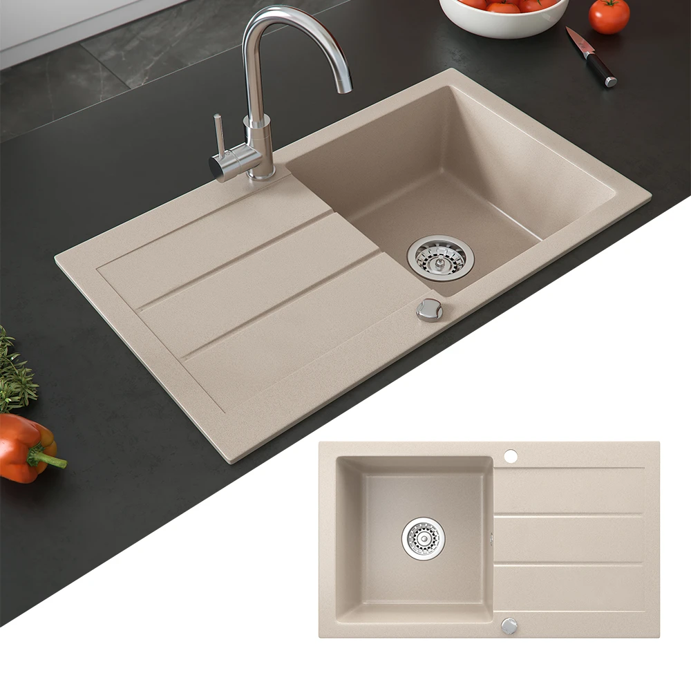 Spülbecken Beige 75 X 43 Cm Mit Trockenplatz Bergström 4 Spülbecken Beige 75 X 43 Cm Mit Trockenplatz Bergström – Bild 2