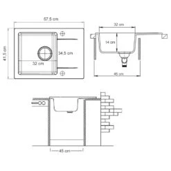 Spülbecken Grau 59 X 50 Cm Mit Trockenplatz Bergström -Vicco bs170 03 ol