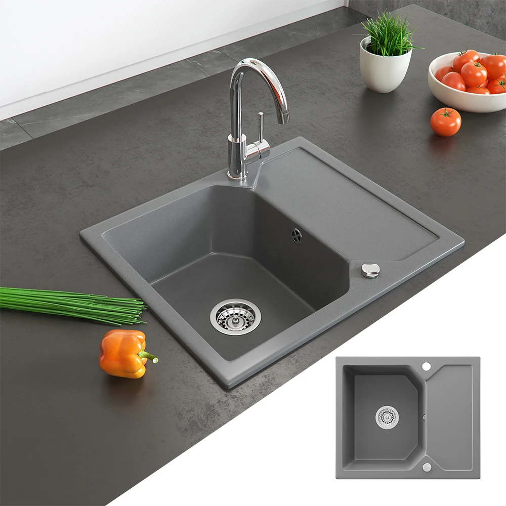 Spülbecken "ROX" Grau 59 X 50 Cm Mit Trockenplatz Bergström 4 Spülbecken "ROX" Grau 59 X 50 Cm Mit Trockenplatz Bergström – Bild 2