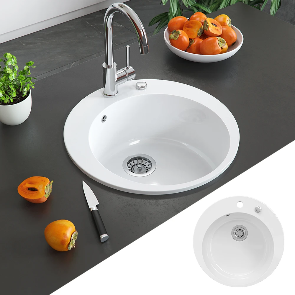 Spülbecken "Valencia" Weiß 50.5 X 51 Cm Rund Bergström 4 Spülbecken "Valencia" Weiß 50.5 X 51 Cm Rund Bergström – Bild 2