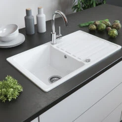 Spülbecken "Valencia" Weiß 76 X 46 Cm Mit Trockenplatz Bergström -Vicco bs189 04 ol