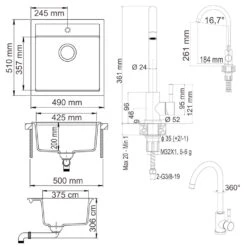 Spülbecken 49 X 50 Cm Schwarz Bergström -Vicco bs201 03 ol