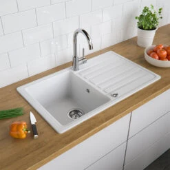 Spülbecken Weiß 76 X 46 Cm Mit Trockenplatz Bergström -Vicco bs24 04 ol