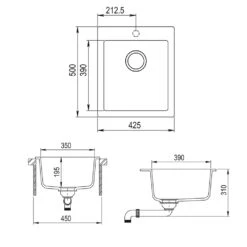Spülbecken "Venice" Schwarz 43 X 50 Cm Bergström -Vicco bs85 03 ol