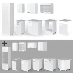 Küchenzeile "R-Line" Weiß Hochglanz/Weiß 300 Cm Mit Arbeitsplatte Vicco -Vicco m1890 1913 06 ol 1