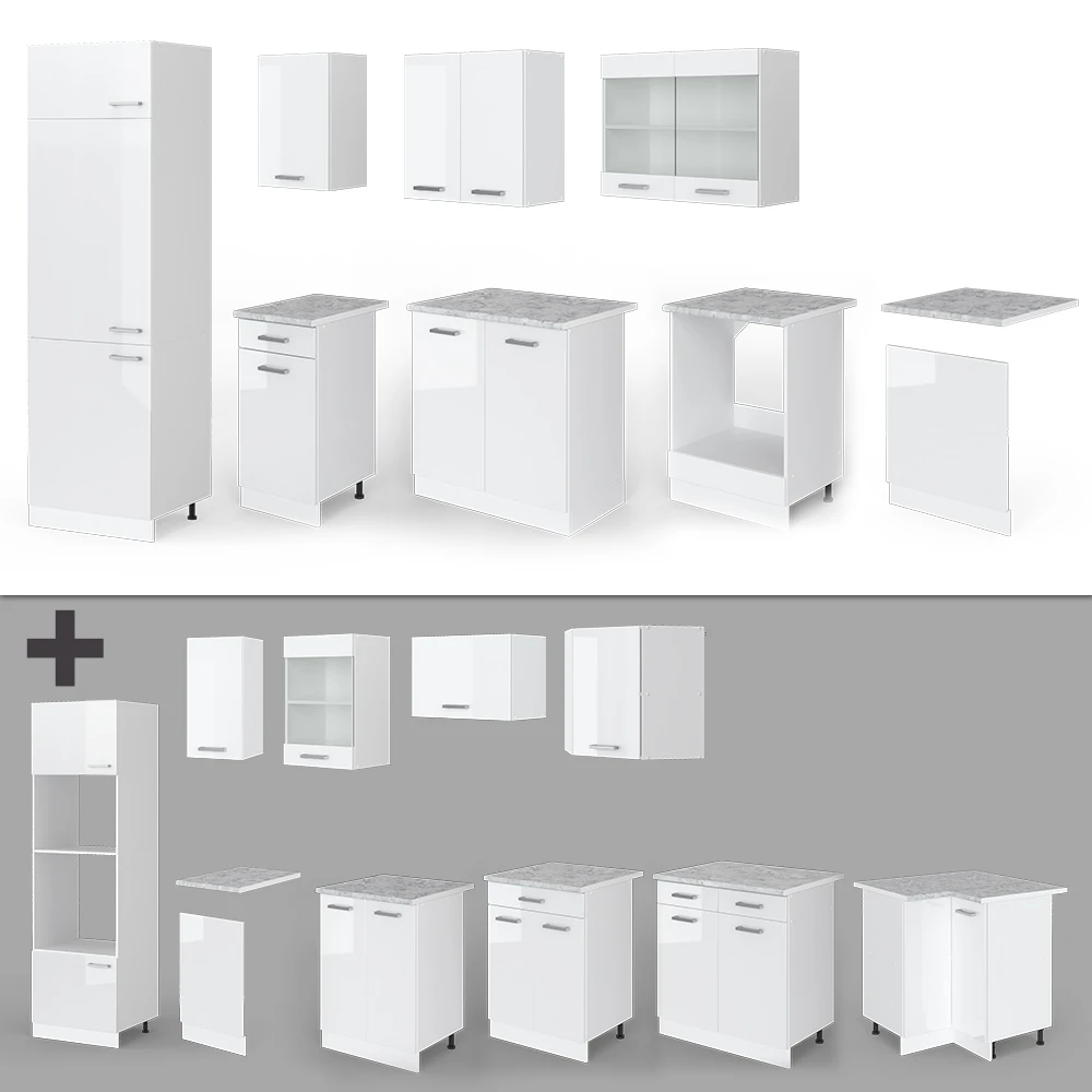 Küchenzeile "R-Line" Weiß Hochglanz/Weiß 300 Cm Ohne Arbeitsplatte Vicco 8 Küchenzeile "R-Line" Weiß Hochglanz/Weiß 300 Cm Ohne Arbeitsplatte Vicco – Bild 6