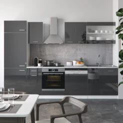 Küchenzeile "R-Line" Anthrazit Hochglanz/Weiß 300 Cm Mit Arbeitsplatte Vicco -Vicco m1893 1916 04 ol 1