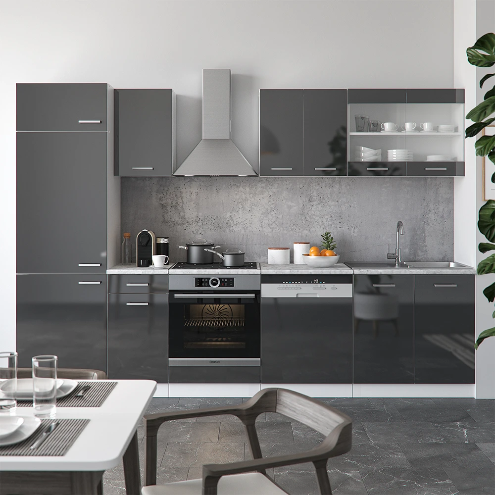 Küchenzeile "R-Line" Anthrazit Hochglanz/Weiß 300 Cm Ohne Arbeitsplatte Vicco 6 Küchenzeile "R-Line" Anthrazit Hochglanz/Weiß 300 Cm Ohne Arbeitsplatte Vicco – Bild 4