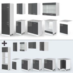 Küchenzeile "R-Line" Anthrazit Hochglanz/Weiß 300 Cm Mit Arbeitsplatte Vicco -Vicco m1893 1916 06 ol 1