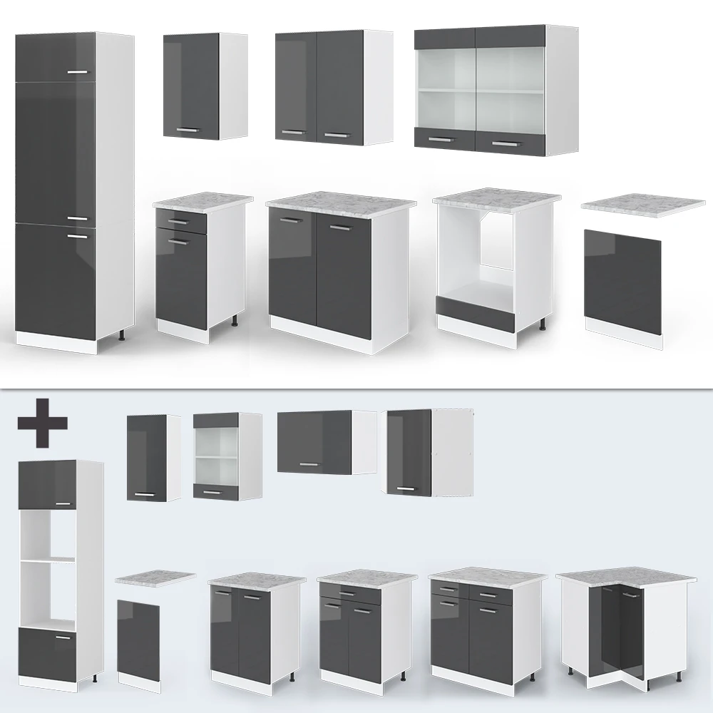 Küchenzeile "R-Line" Anthrazit Hochglanz/Weiß 300 Cm Ohne Arbeitsplatte Vicco 8 Küchenzeile "R-Line" Anthrazit Hochglanz/Weiß 300 Cm Ohne Arbeitsplatte Vicco – Bild 6