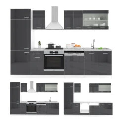 Küchenzeile "R-Line" Anthrazit Hochglanz/Weiß 300 Cm Mit Arbeitsplatte Vicco -Vicco m1893 1916 07 ol 1