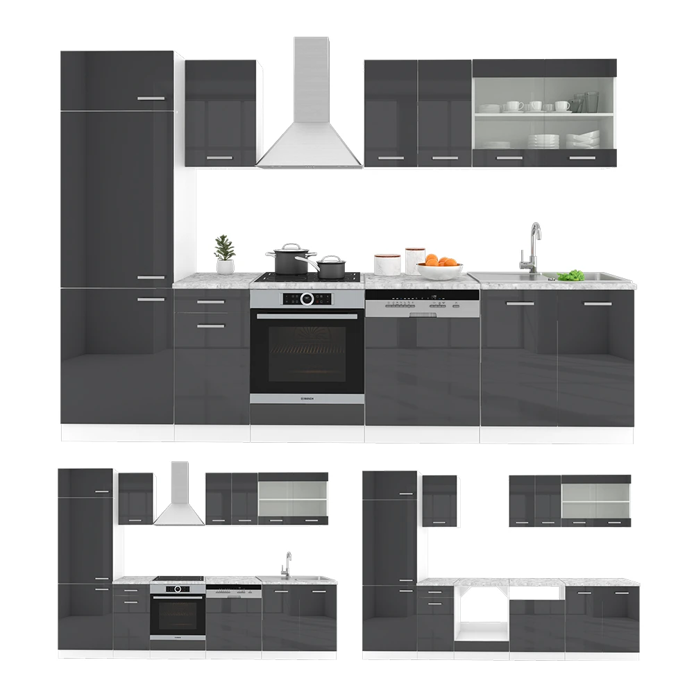 Küchenzeile "R-Line" Anthrazit Hochglanz/Weiß 300 Cm Ohne Arbeitsplatte Vicco 9 Küchenzeile "R-Line" Anthrazit Hochglanz/Weiß 300 Cm Ohne Arbeitsplatte Vicco – Bild 7