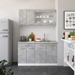 Singleküche "R-Line" Beton/Weiß 140 Cm Mit Arbeitsplatte Vicco -Vicco m2261 04 ol