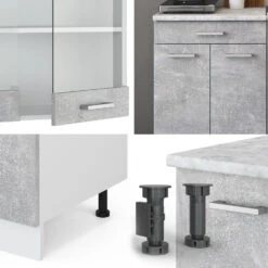 Singleküche "R-Line" Beton/Weiß 140 Cm Mit Arbeitsplatte Vicco -Vicco m2261 05 ol