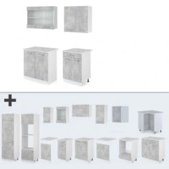 Singleküche "R-Line" Beton/Weiß 140 Cm Mit Arbeitsplatte Vicco -Vicco m2261 06 ol