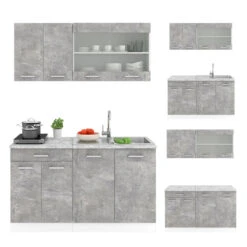 Singleküche "R-Line" Beton/Weiß 140 Cm Mit Arbeitsplatte Vicco -Vicco m2261 07 ol