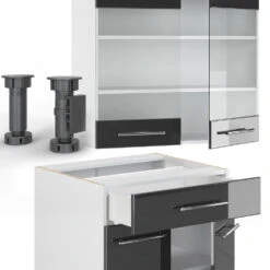 Singleküche "Fame-Line" Anthrazit Hochglanz/Weiß 140 Cm Ohne Arbeitsplatte Vicco -Vicco m2869 05 ol