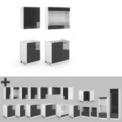Singleküche "Fame-Line" Anthrazit Hochglanz/Weiß 140 Cm Ohne Arbeitsplatte Vicco -Vicco m2869 06 ol