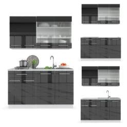 Singleküche "Fame-Line" Anthrazit Hochglanz/Weiß 140 Cm Ohne Arbeitsplatte Vicco -Vicco m2869 07 ol