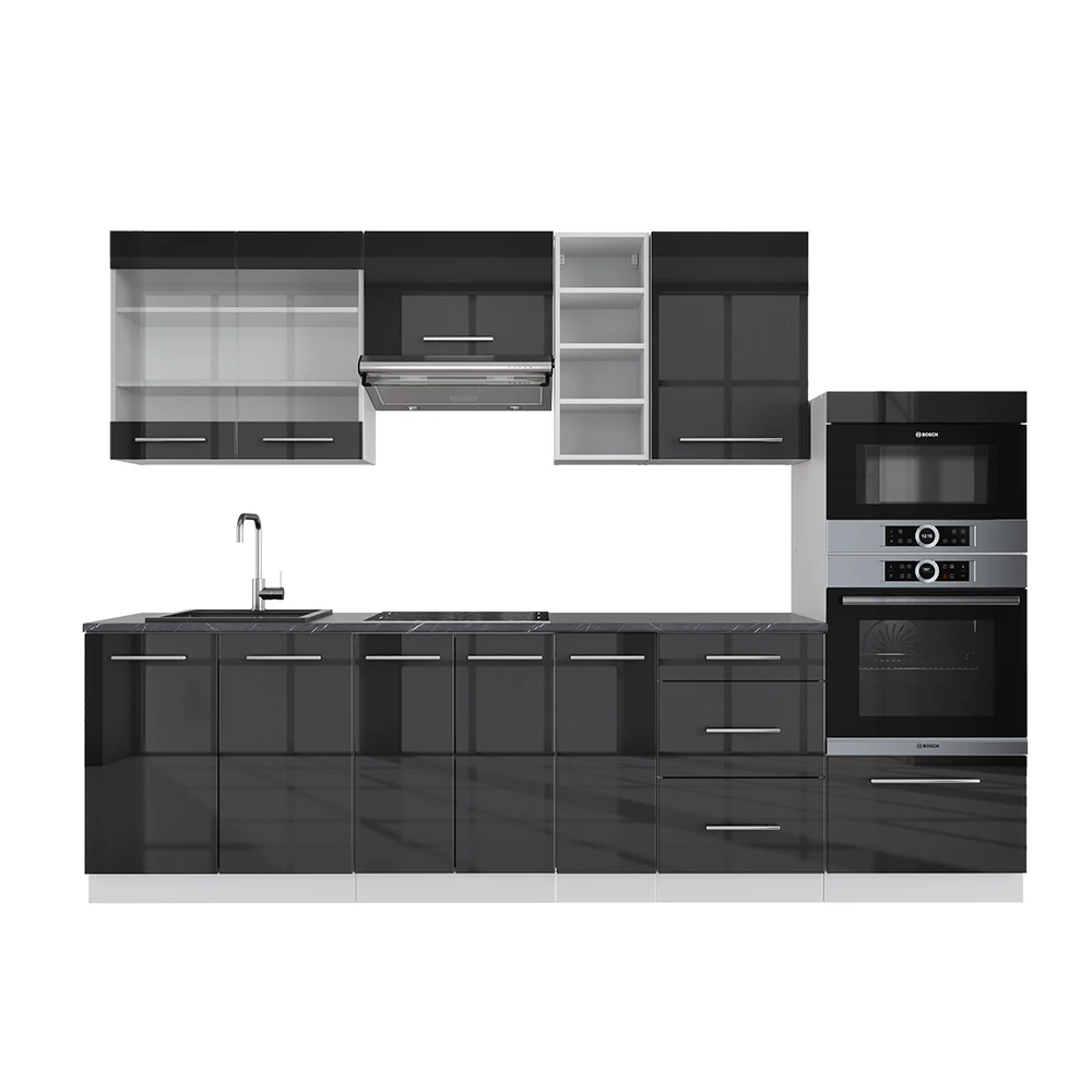 Küchenzeile "Fame-Line" 280cm Weiß/Anthrazit Hochglanz Modern Vicco 3 Küchenzeile "Fame-Line" 280cm Weiß/Anthrazit Hochglanz Modern Vicco