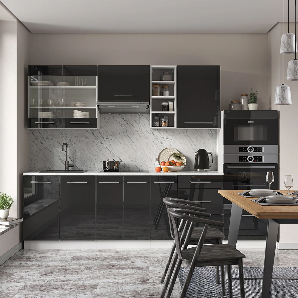 Küchenzeile "Fame-Line" 280cm Weiß/Anthrazit Hochglanz Modern Vicco 6 Küchenzeile "Fame-Line" 280cm Weiß/Anthrazit Hochglanz Modern Vicco – Bild 4