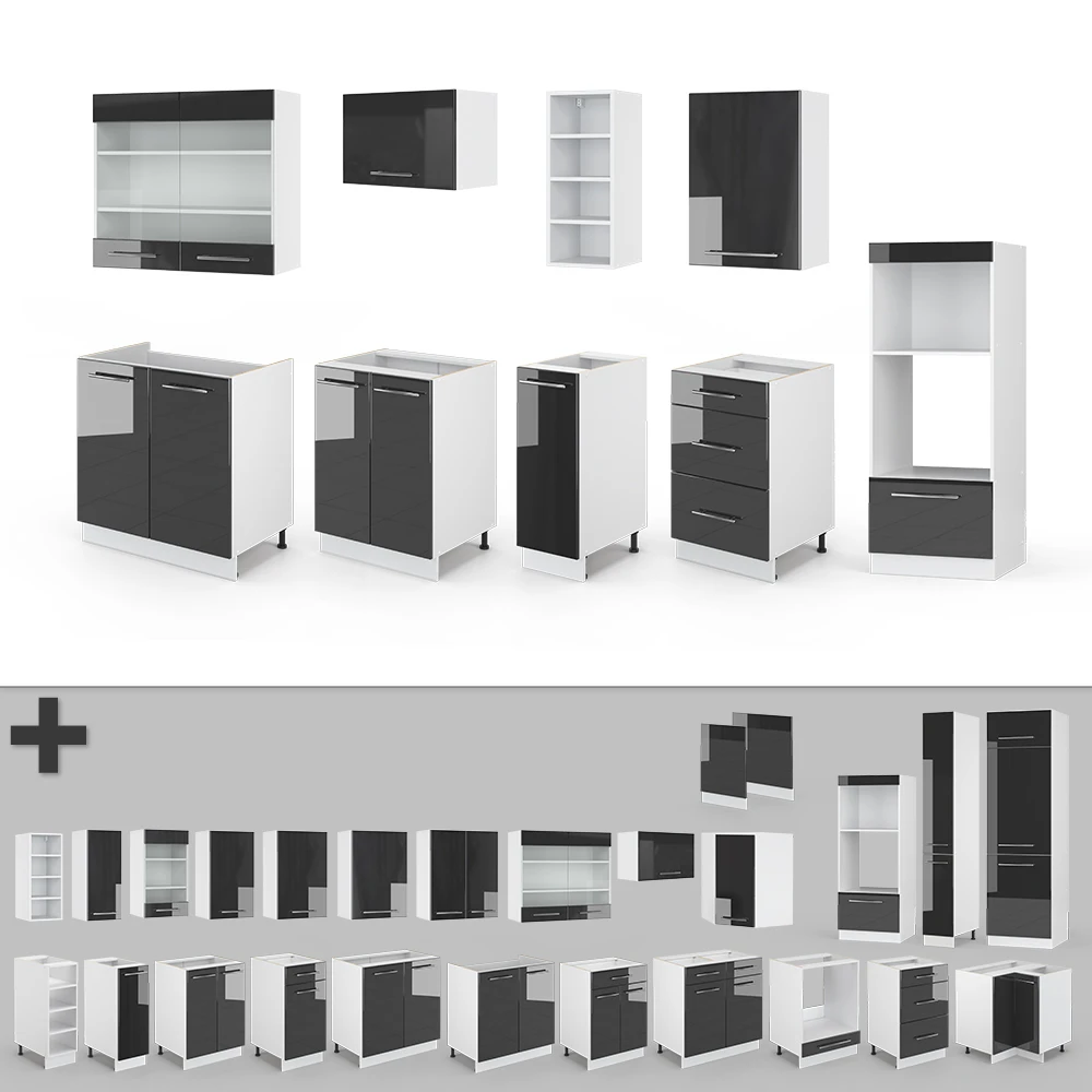 Küchenzeile "Fame-Line" 280cm Weiß/Anthrazit Hochglanz Modern Vicco 8 Küchenzeile "Fame-Line" 280cm Weiß/Anthrazit Hochglanz Modern Vicco – Bild 6