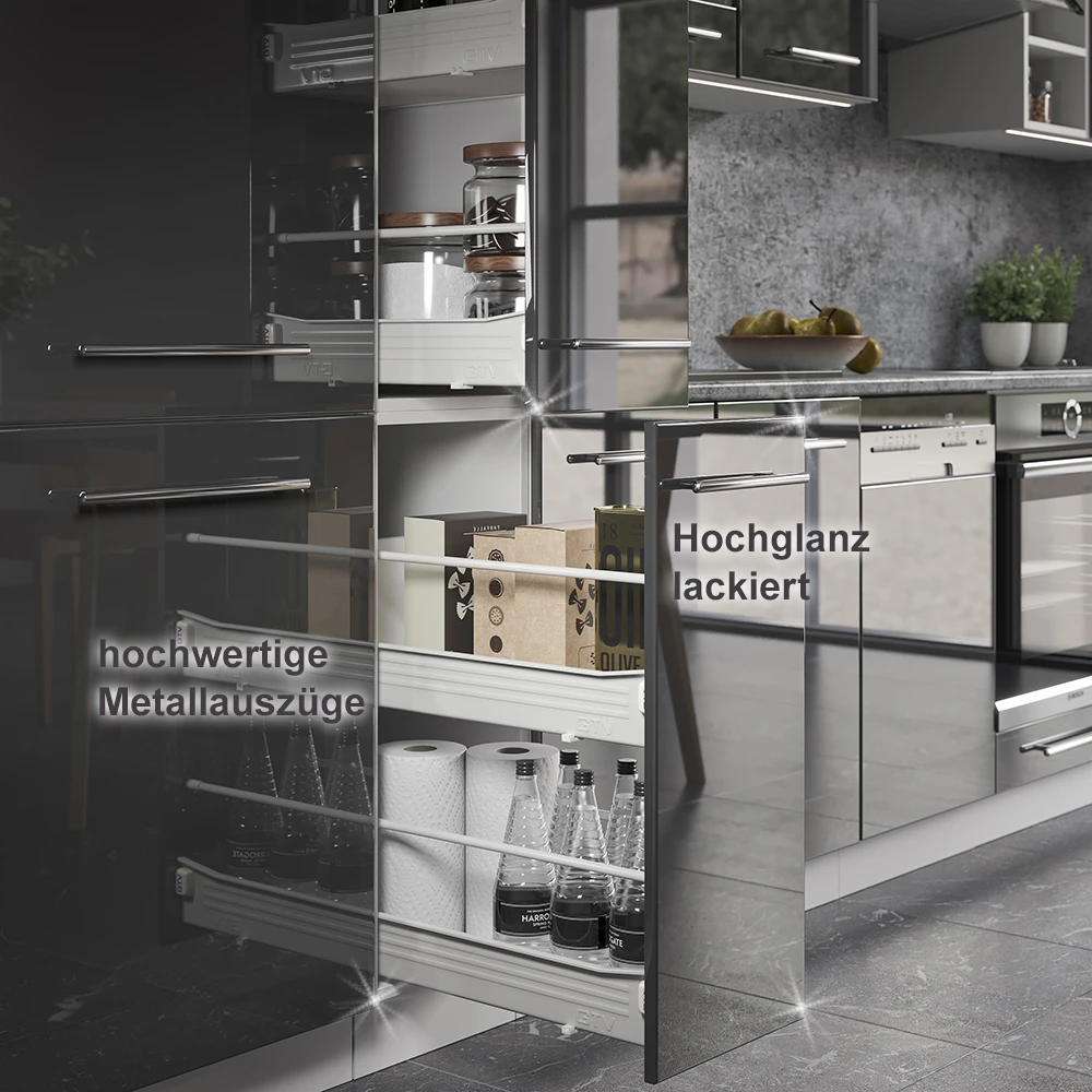 Küchenzeile "Fame-Line" 280cm Weiß/Anthrazit Hochglanz Modern Vicco 11 Küchenzeile "Fame-Line" 280cm Weiß/Anthrazit Hochglanz Modern Vicco – Bild 9