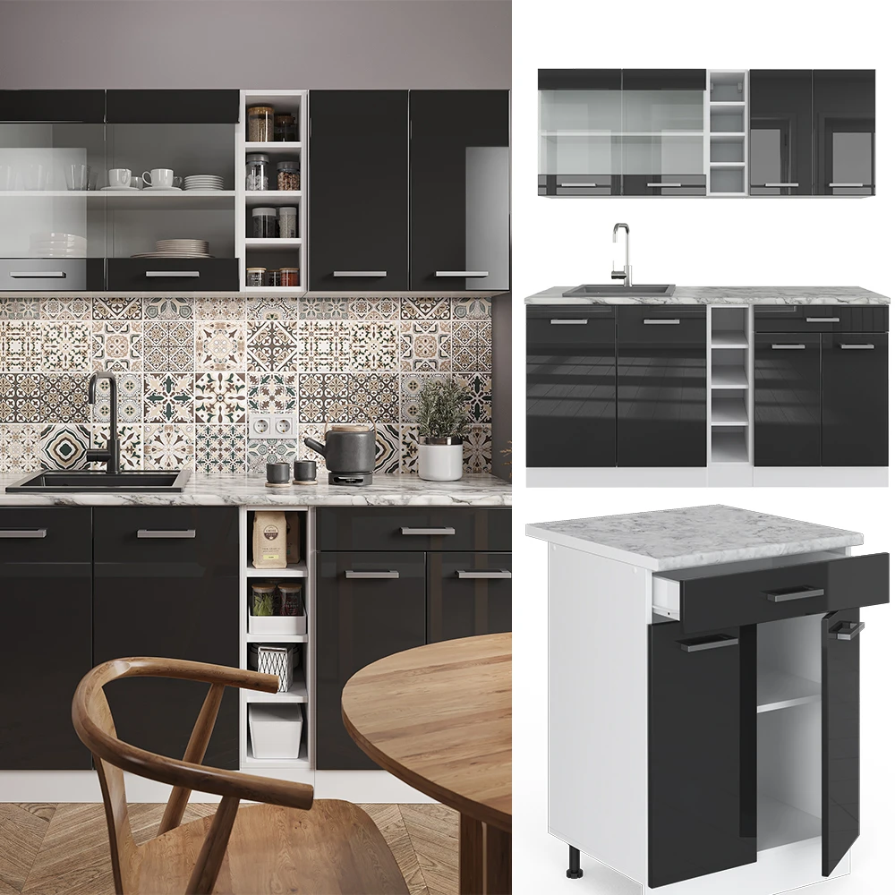 Singleküche "R-Line" Anthrazit Hochglanz/Weiß 160 Cm Mit Arbeitsplatte Vicco 4 Singleküche "R-Line" Anthrazit Hochglanz/Weiß 160 Cm Mit Arbeitsplatte Vicco – Bild 2