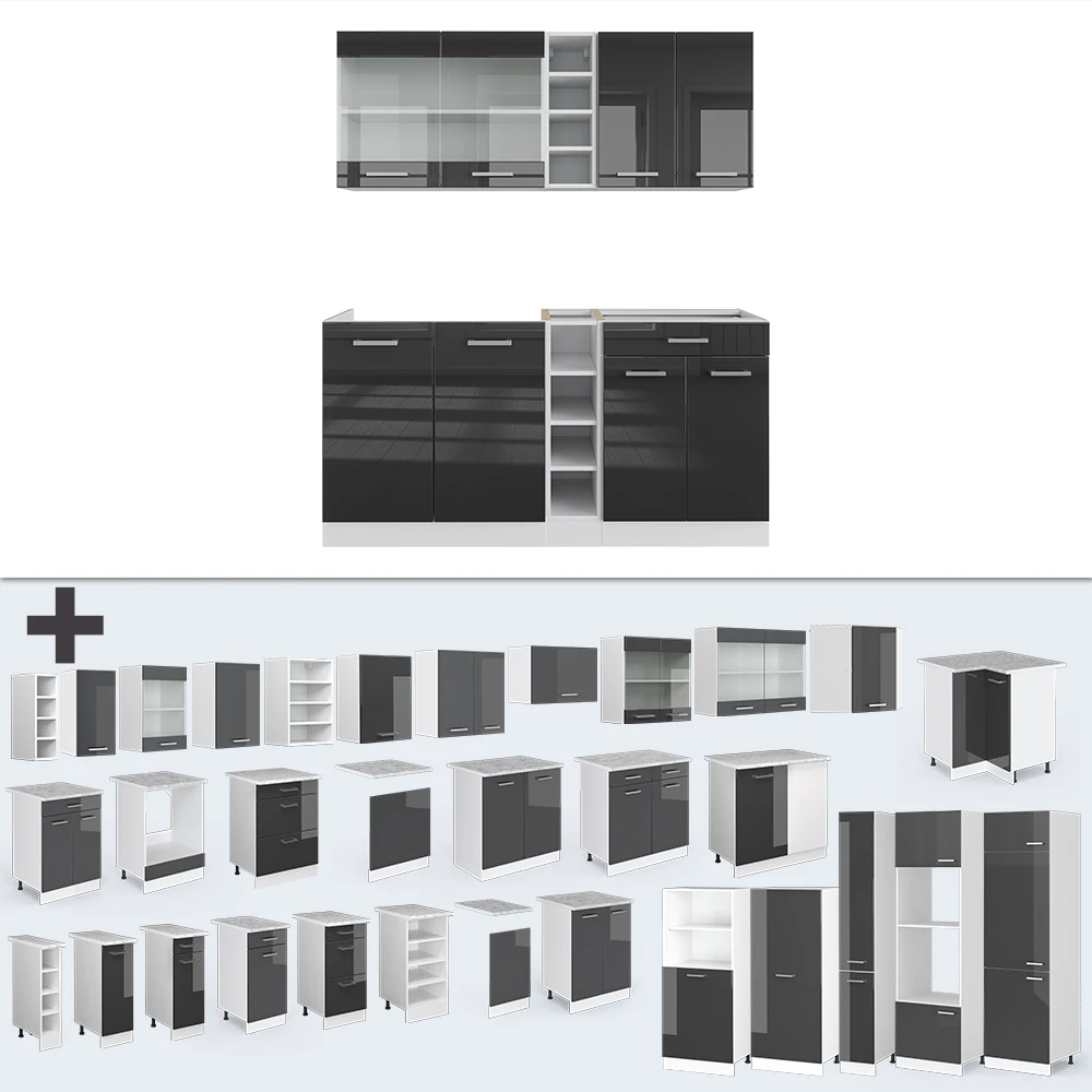 Singleküche "R-Line" Anthrazit Hochglanz/Weiß 160 Cm Mit Arbeitsplatte Vicco 8 Singleküche "R-Line" Anthrazit Hochglanz/Weiß 160 Cm Mit Arbeitsplatte Vicco – Bild 6