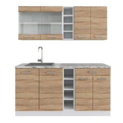 Singleküche "R-Line" Sonoma/Weiß 160 Cm Mit Arbeitsplatte Vicco