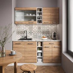 Singleküche "R-Line" Sonoma/Weiß 160 Cm Mit Arbeitsplatte Vicco -Vicco m4797 4803 04 ol