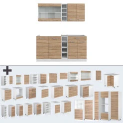 Singleküche "R-Line" Sonoma/Weiß 160 Cm Ohne Arbeitsplatte Vicco -Vicco m4797 4803 06 ol 1