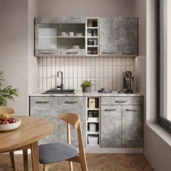 Singleküche "R-Line" Beton/Weiß 160 Cm Ohne Arbeitsplatte Vicco -Vicco m4798 4804 04 ol