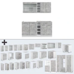 Singleküche "R-Line" Beton/Weiß 160 Cm Ohne Arbeitsplatte Vicco -Vicco m4798 4804 06 ol