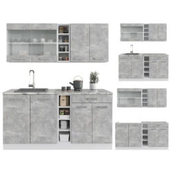 Singleküche "R-Line" Beton/Weiß 160 Cm Ohne Arbeitsplatte Vicco -Vicco m4798 4804 07 ol