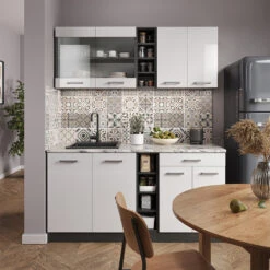 Singleküche "R-Line" Weiß Hochglanz/Anthrazit 160 Cm Ohne Arbeitsplatte Vicco -Vicco m4807 04 ol