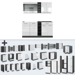 Singleküche "R-Line" Weiß Hochglanz/Anthrazit 160 Cm Ohne Arbeitsplatte Vicco -Vicco m4807 06 ol